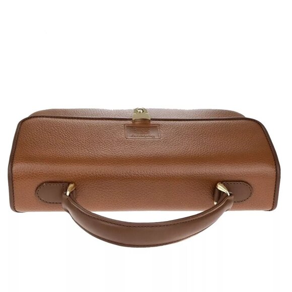 Burberrys Logo Nova Check Top Handle Hand Bag Leather Brown GHW - Picture 14 of 16